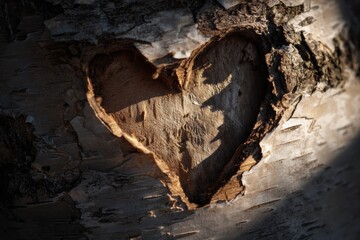 Heart-shaped hollow in birch bark