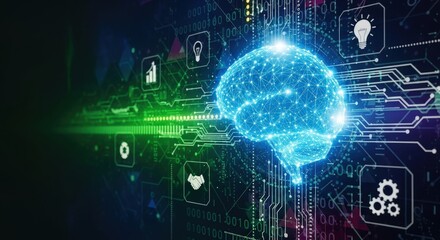 Futuristic Digital Brain Concept with Neural Connections and Technology Interface Elements