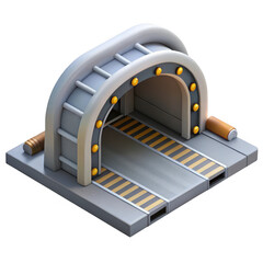 3d industrial entrance archway with tracks isolated on transparent background