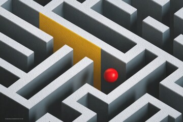 Labyrinth path with a yellow corridor and a red sphere