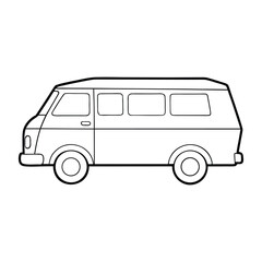 A simple minivan coloring page shows a family van with big windows, smooth wheels, and clear outlines, perfect for kids to color and imagine fun road adventures.