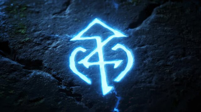 Glowing Runestone Etched on Stone Surface