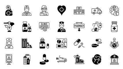 Medical Icons Vector Set of Health and Healthcare Symbols for Design Projects