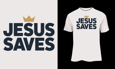 Jesus Saves – Minimalist Geometric Typography Christian T-Shirt Design