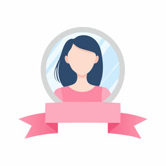Obraz premium Female Avatar Icon with Pink Ribbon Banner - Flat Design Portrait