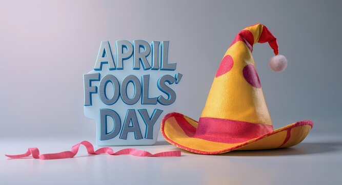 April Fools Day Celebration with Clown Hat and Ribbon