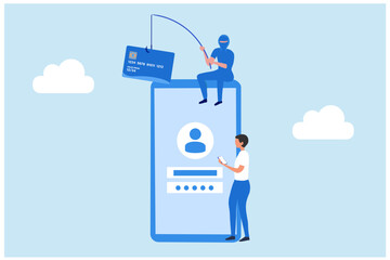 Cyber crime, phishing scam, hacker crime attack and personal data security concept. Hacker stealing online credit card password on png background	
