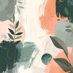 Abstract painted botanical composition with muted colors and layered shapes