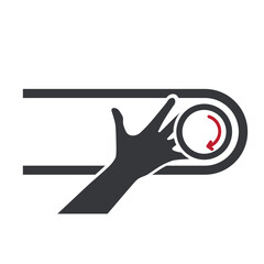 Isolated pictogram warning about rotating machinery hazard, reminding workers to keep fingers and hands away to prevent industrial injury.