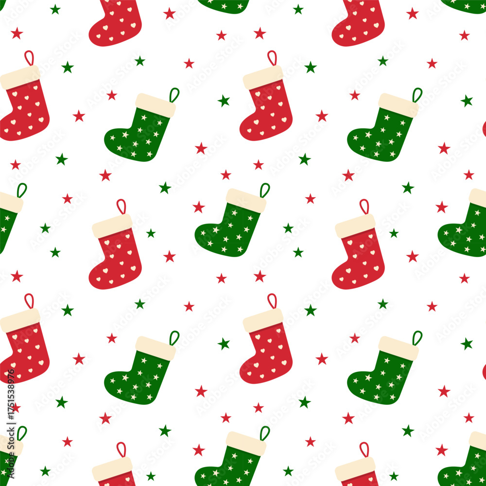 Wall mural seamless pattern with christmas socks.xmas repeat pattern with colorful stocking in red and green is