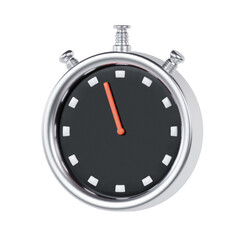 Silver and Black Stopwatch With Red Hand On A Transparent Background Isolated Object For Time Measurement And Competition