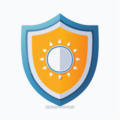 Illustration of a shield with a sun symbol in the center, representing protection from the sun.