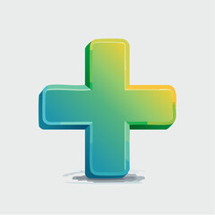 A glossy three-dimensional plus sign with a colorful green and yellow gradient.