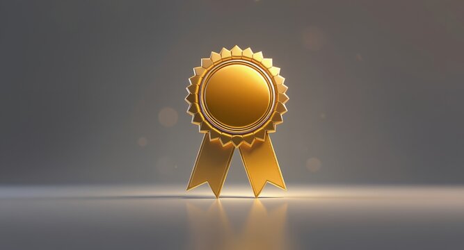 Golden Award Ribbon Medallion with Empty Center for Text or Symbol