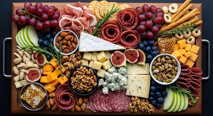 Delicious Charcuterie Board with Assorted Cheeses, Meats, and Fruits.