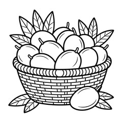 Mangos inside the basket illustration of a coloring page
