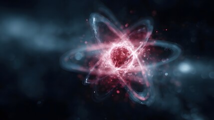 Abstract visualization of a glowing atomic particle in motion representing science and energy concepts