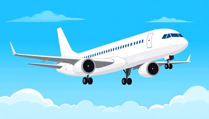 Obraz premium White passenger jet illustrated flying in blue sky