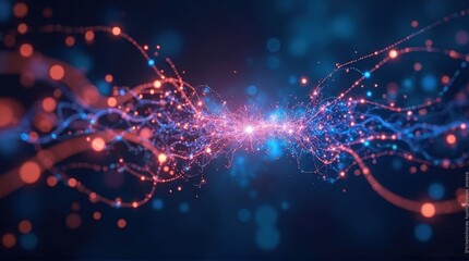 Abstract Digital Network Connections with Bright Pink and Blue Lights in Futuristic Style