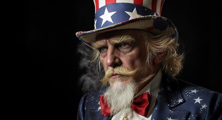 Patriotic Man with American Flag Inspired Hat and Suit