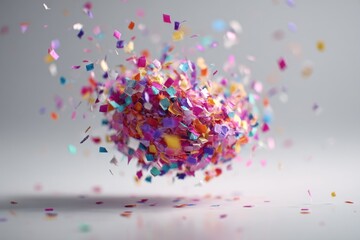 Brightly colored confetti burst suspended midair for celebration