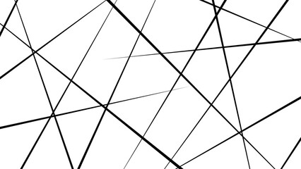 Random chaotic lines abstract geometric pattern, Minimalist abstract background with intersecting black lines on a white surface.