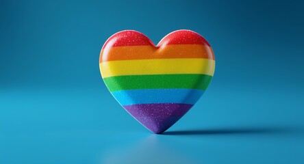 Rainbow Heart Symbol on Blue Background