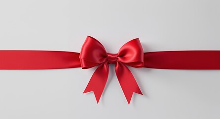 Red Satin Ribbon Bow on White Background