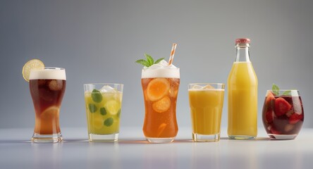 Refreshing Beverages Assortment with Fruit Garnish and Ice