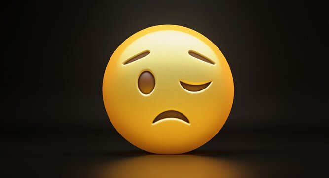 Sad Winking Emoji Face on Dark Background - Powered by Adobe