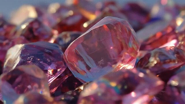 Close up view of various shiny gemstones with multiple reflections