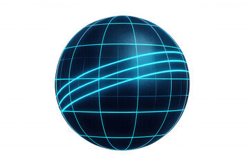 Obraz premium Digital connectivity globe showing glowing neon grid lines on dark sphere, global network technology concept