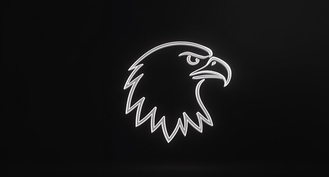 Stylized Eagle Head Silhouette with Neon Glow Effect on Black Background