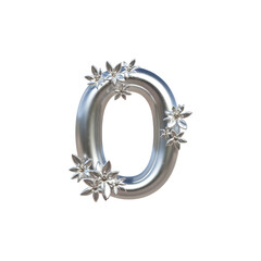 Fototapeta premium Elegant silver number 0 decorated with delicate floral accents, symbolizing new beginnings and growth