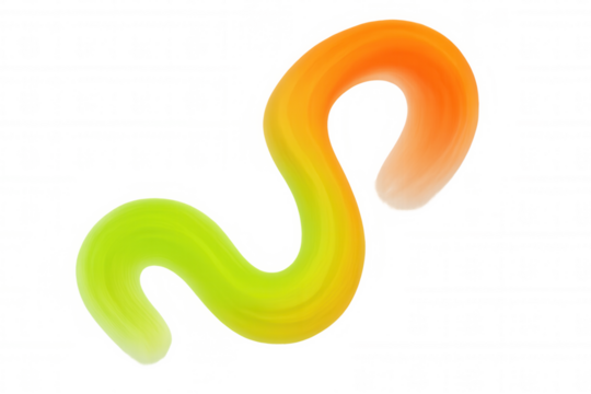 Abstract wavy gradient brush stroke creating a colorful dynamic shape on a transparent background