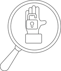 A magnifying glass magnifies a hand holding a padlock on its palm