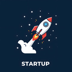 Flat Vector Rocket Launch Startup Illustration
