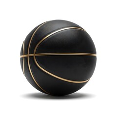 Black basketball with gold lines isolated on white background