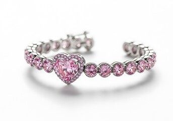 Elegant bracelet with pink heart and diamonds