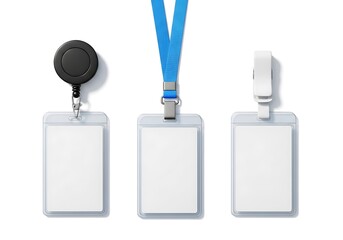 Obraz premium Three blank id badge holders with lanyards isolated on white background