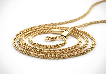 A delicate gold chain necklace isolated on white background