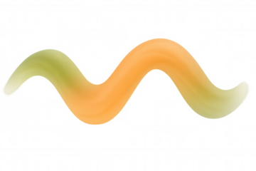 Abstract 3d fluid shape with flowing wavy gradients of green and orange colors, transparent background element