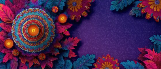 Vibrant Navratri Festival Background with Traditional Patterns and Rangoli Premium Cultural Celebration for Modern Social Media and Marketing Campaigns