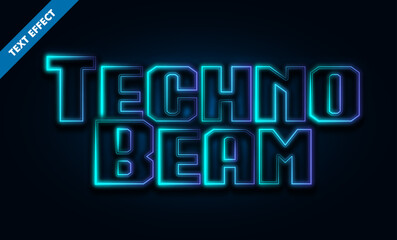 Obraz premium Techno beam editable text effect, futuristic neon style font, cyberpunk typography design