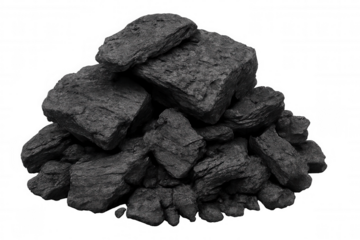 Coal pile concept with black rocks, mineral fuel, and carbon energy for industrial power on transparent background