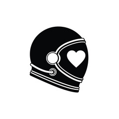 Black astronaut helmet with white heart symbol space