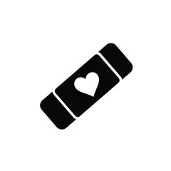 Black band aid with white heart icon bandaid medical