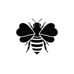 Black bee silhouette with heart shaped wings insect