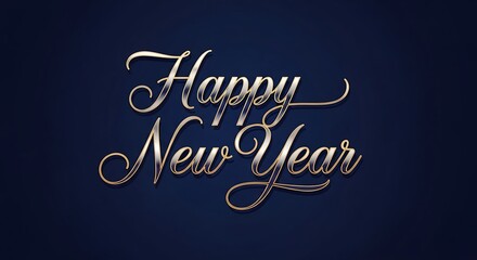 Elegant Holiday Celebration: Golden Happy New Year Greetings on a Festive Navy Blue Background Design.