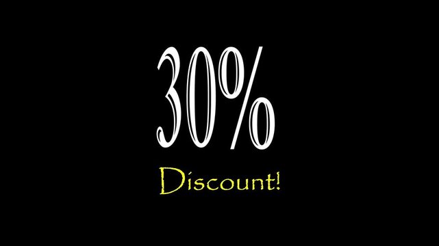 3D animation of 30%. Pack of Percent Discount Banner 30%,Poster badge.  Business design. Motion graphics Technology video material animation. Easy to use Black and white Screen.